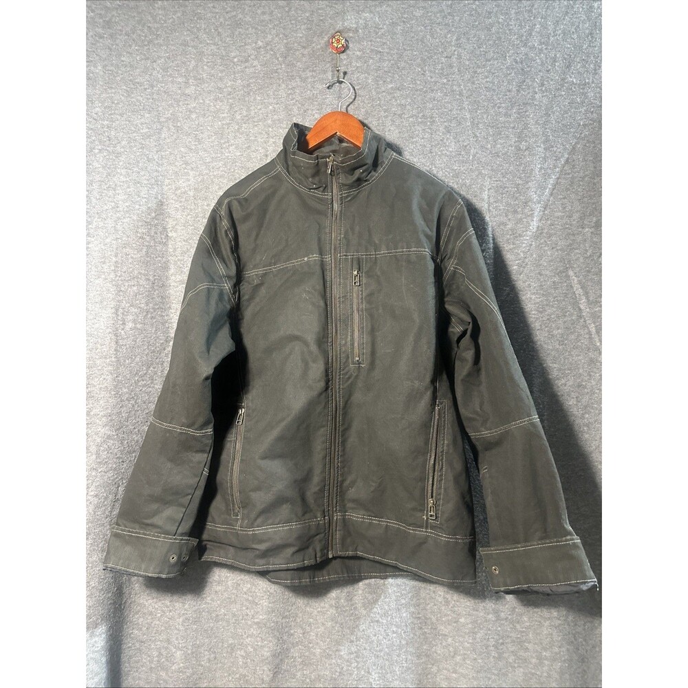 Kuhl Burr Vintage Patina Dye Jacket Faded Gunmetal Gray Canvas Moto Zip Lined L